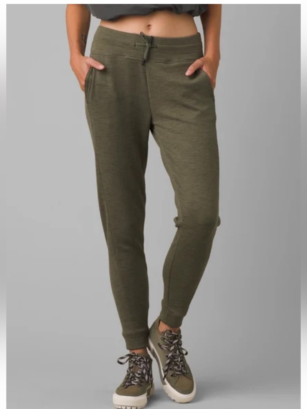 PrAna Women's Sunrise Jogger Olive Green Mid-Waist Drawstring Size Medium